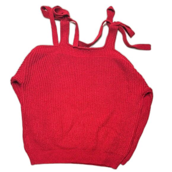 ALYTHEA / BOUTIQUE Red Off the Shoulder Tie Sweater Size S/M - Picture 2 of 3